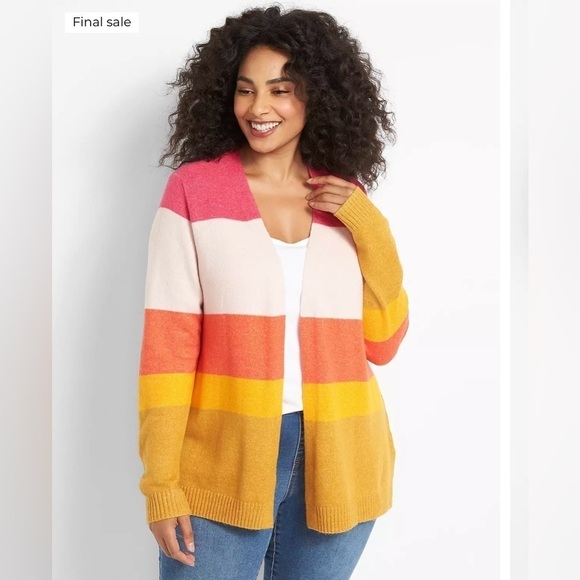 NWT Lane Bryant Size 14/16 Open-Front Blocked-Stripe Cardigan - Picture 2 of 7